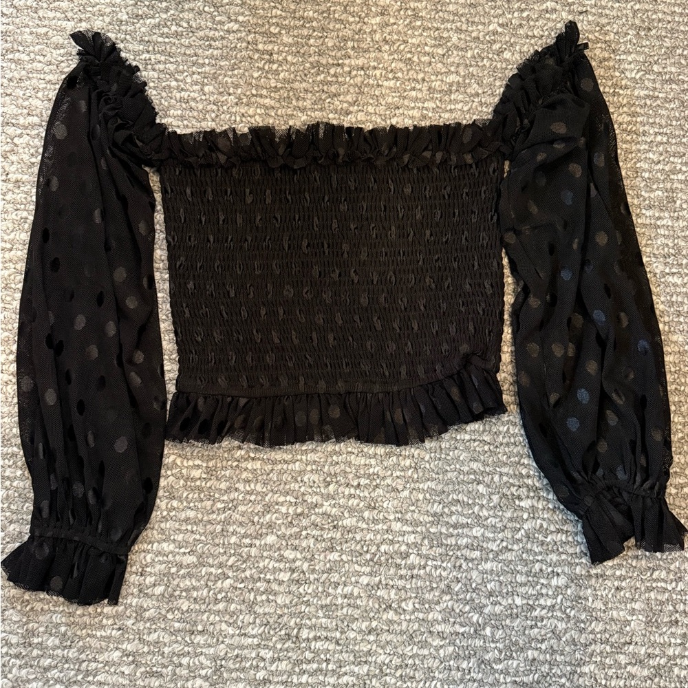 ILLA ILLA Black Smocked Off-Shoulder Blouse